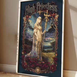 Tarot Hohe Priesterin Poster, Tarot Karte, Tarot Deck Drucke, Tarot Wandkunst, Tarot Karten Kunstdruck, Tarot Wand Dekor Drucke