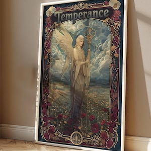 Tarot Temperance Card Digital Download, Tarot Card - Dark Fantasy Theme Art Prints, Tarot Card Poster Art, Printable Wall Art, Tarot Cards