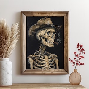 Póster de esqueleto de vaquero, arte vintage, póster rústico mate del lejano oeste, decoración de pared rústica perfecta, diseño de regalo del oeste, envío rápido