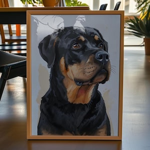 Rottweiler Dog Portrait Digital & Printable Wall Art, Pet Memorial Wall Decor, Custom Pet Portrait Home Decor, Rottweiler Gift Deco, Dog Art