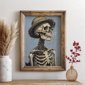 Impresión de retrato de esqueleto de sombrero de paja, arte rústico imprimible del Viejo Oeste, decoración de pared rústica perfecta, diseño de regalo del Oeste, descarga instantánea