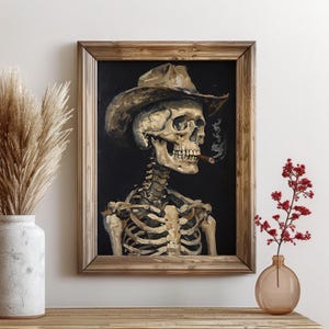 Impresión de retrato vintage de esqueleto de vaquero, arte rústico imprimible del Viejo Oeste, decoración de pared rústica perfecta, diseño de regalo del Oeste, descarga instantánea