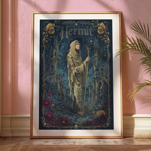 Tarot Einsiedler Leinwand - kein Rahmen, vertikale Leinwand matt, Tarotkarte, Tarot Deck Drucke, Tarot Wandkunst, Tarotkarten Kunstdruck