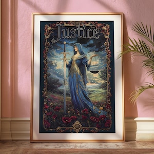 Tarot Justice Card Digital Download, Tarot Card - Dark Fantasy Theme Art Prints, Tarot Card Poster Art, Printable Wall Art, Tarot Cards Art