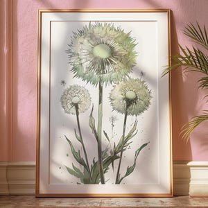 Green Dandelion Digital Download, Vertical Print Art, Minimalist Wall Art, Dandelion Wall Art, Dandelion Art, Canvas Wall Art, Wall Art