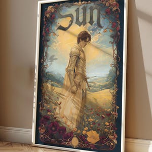 Descarga digital de la carta del Tarot Sol, impresiones artísticas de la carta del Tarot con temática de fantasía oscura, pósteres de la carta del Tarot, arte mural imprimible, arte con cartas del Tarot