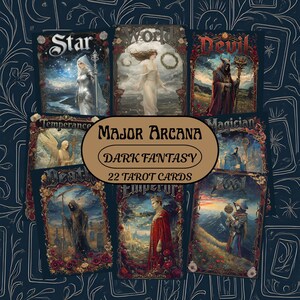 Printable Tarot Card Set - Dark Fantasy Major Arcana Bundle with 22 Cards, Detailed Illustration Fantasy Theme, Digital Download