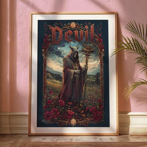 Tarot duivel kaart digitale download, tarotkaart - donkere fantasie thema kunst wordt afgedrukt, tarotkaart poster kunst, afdrukbare muur kunst, tarotkaarten kunst