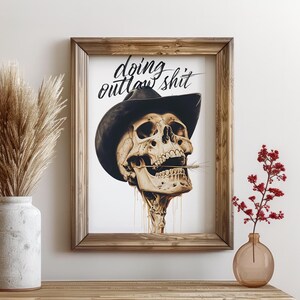 Póster de calavera de esqueleto de forajido, decoración minimalista del lejano oeste, arte de pared de regalo del oeste, decoración vintage de granja, descarga instantánea