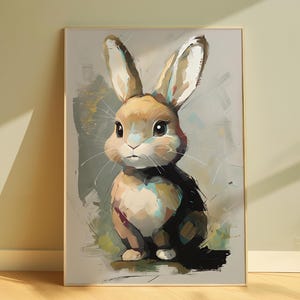 Easter Bunny Oil Painting Digital Download Cute Bunny Nursery Wall Art Vintage Decor Rabbit Art Spring Scenery Rabbit Print Bunny Wall Decor