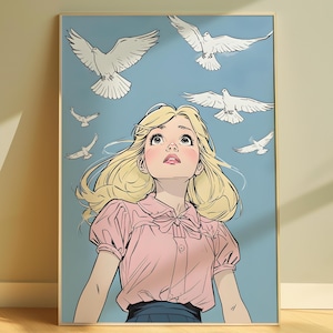Ghibli Girl Digital Download, Dreamy Anime Girl Art, Ghibli Themed Girl Poster, Anime Style Girl Wall Art, Dove Girl Poster