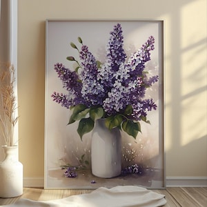 Pôster vintage fosco com lilases, estampa de buquê de flores lilases, decoração para casa, arte da natureza, presentes para ela, decoração de quarto, envio rápido