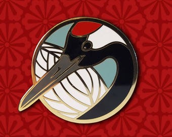 Red Crowned Crane Lapel Pin