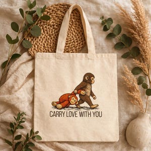 Punch Monkey Tote Bag | Viral Baby Monkey | Macaque Plush | Aesthetic Grocery Bag | 100% Cotton