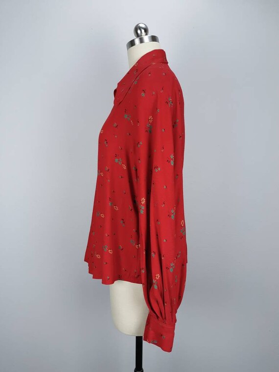 Vintage red mutton sleeve boho blouse with rounde… - image 5