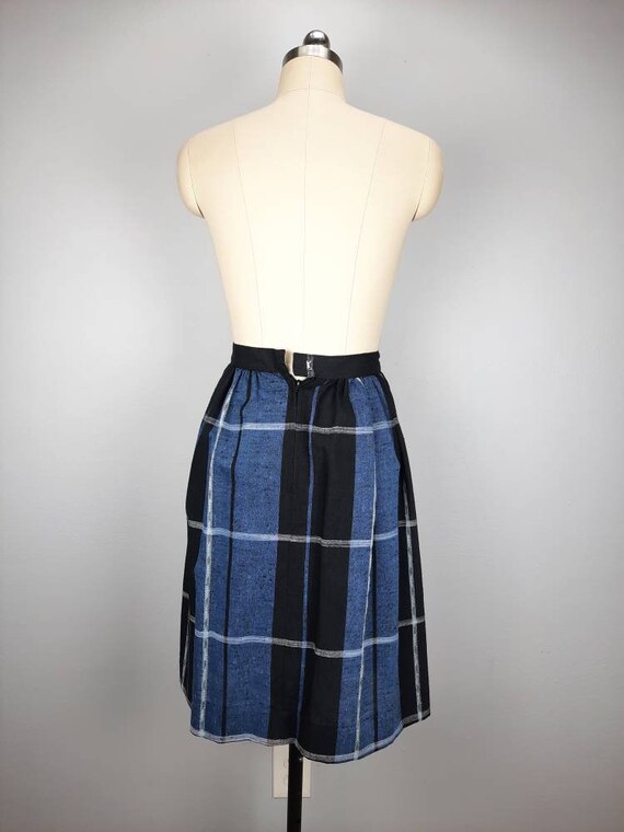 Vintage plaid full blue and black midi skirt - image 4