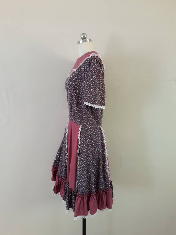 Vintage calico floral mauve full circle skirt dre… - image 4