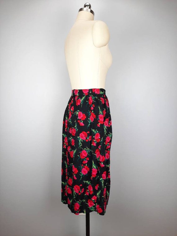 Vintage black pink and red floral midi skirt - image 5