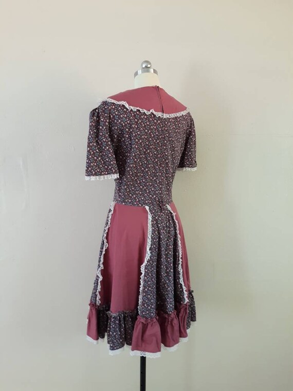 Vintage calico floral mauve full circle skirt dre… - image 5