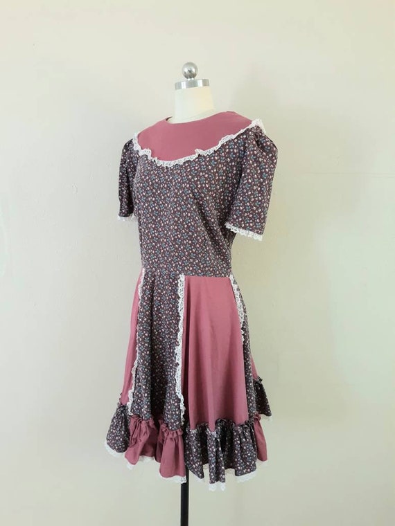 Vintage calico floral mauve full circle skirt dre… - image 3