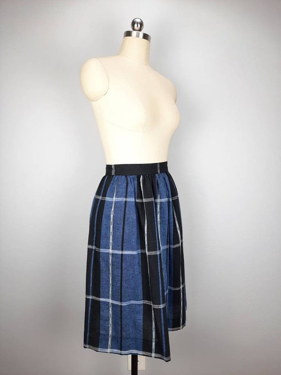 Vintage plaid full blue and black midi skirt - image 5