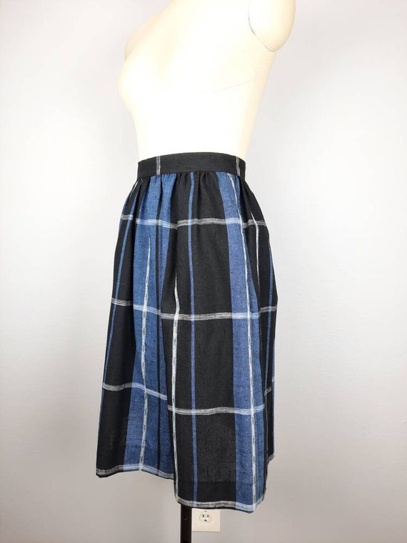 Vintage plaid full blue and black midi skirt - image 2