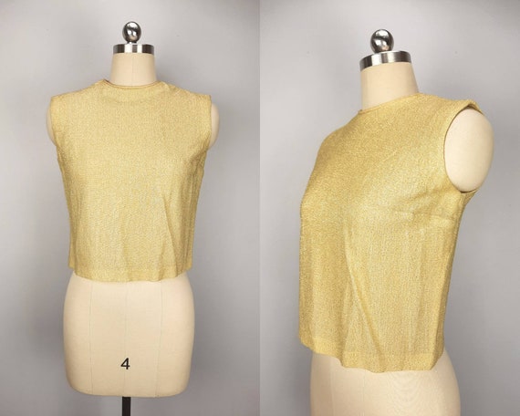 Vintage gold disco shimmer cropped tank top - image 1