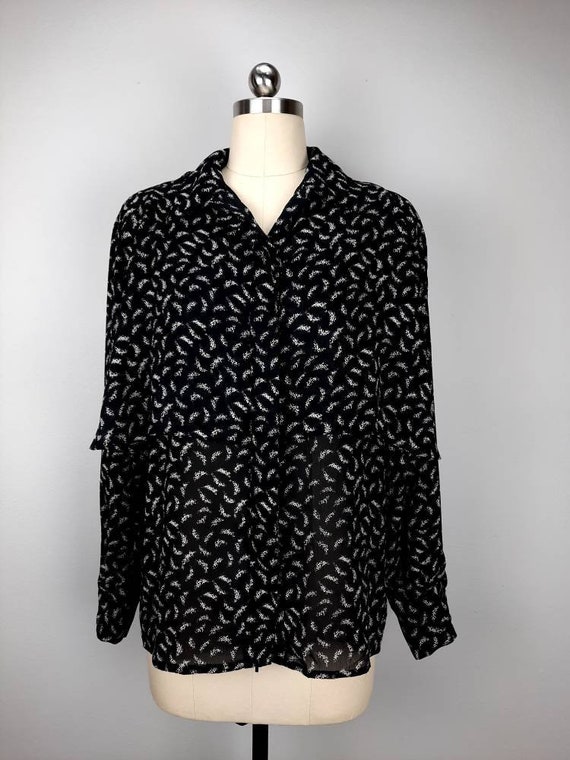 Vintage black abstract pattern flowy button down … - image 2