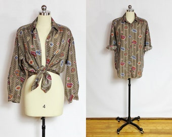 Vintage Brown pottery print Diane Von Furstenburg shirt