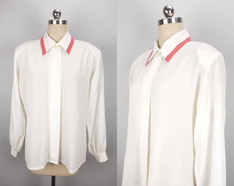 White button down blouse with flamingo pink collar by Pendleton