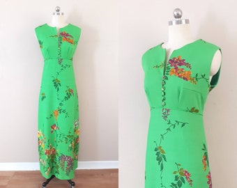 Vintage Oriental cut lime green maxi dress