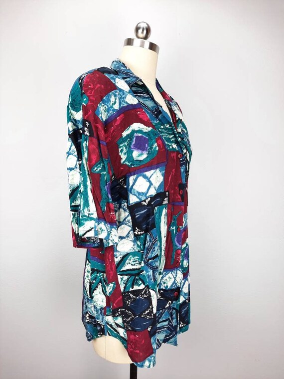 Vintage 90s rayon bold graphic abstract button do… - image 8