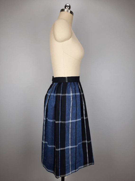 Vintage plaid full blue and black midi skirt - image 7