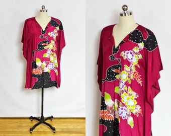 Vintage Magenta pink floral caftan dress