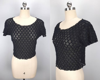 Vintage lace mesh stretchy cropped baby tee