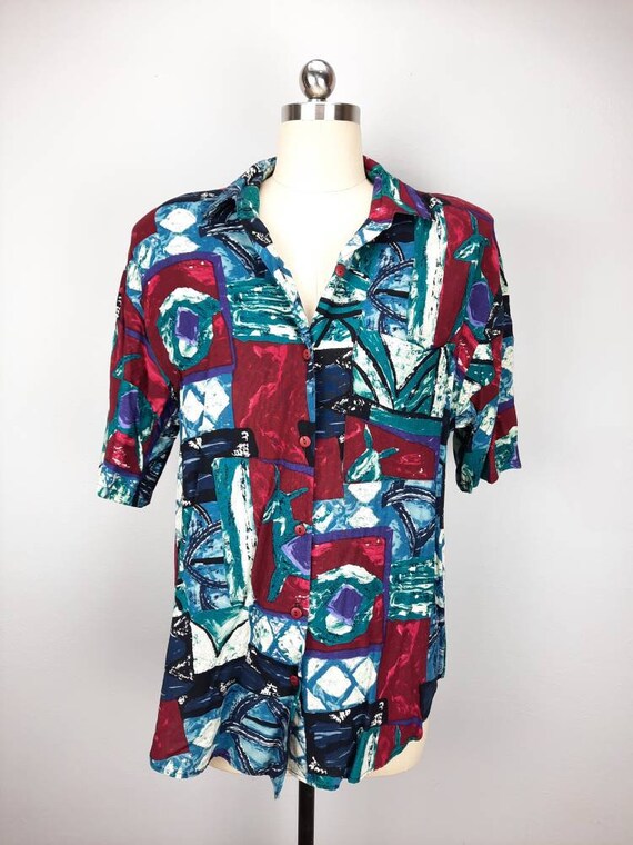 Vintage 90s rayon bold graphic abstract button do… - image 2