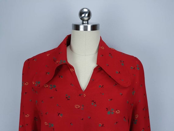 Vintage red mutton sleeve boho blouse with rounde… - image 7