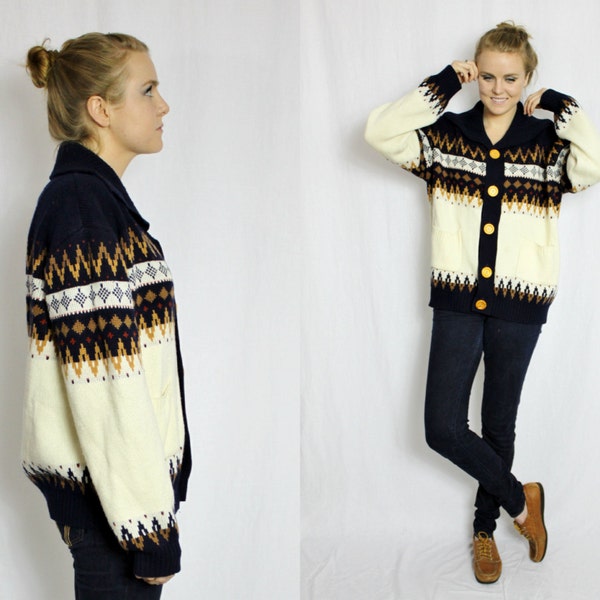 Navy and white Norwegian ski sweater