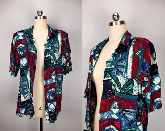 Vintage 90s rayon bold graphic abstract button down shirt