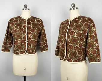 Vintage brown brocade caplet button down cropped jacket