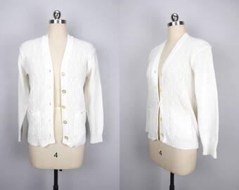 Vintage ivory white cable knit button down cardigan