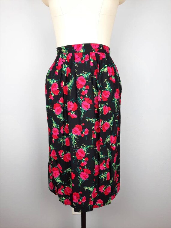 Vintage black pink and red floral midi skirt - image 7