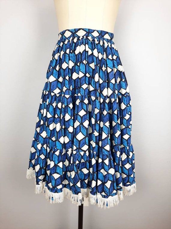 Vintage blue geometric fish scale tiered square d… - image 5