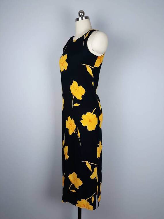 Vintage black and yellow floral graphic print 90s… - image 5