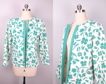 Vintage turquoise and white floral print shell jacket