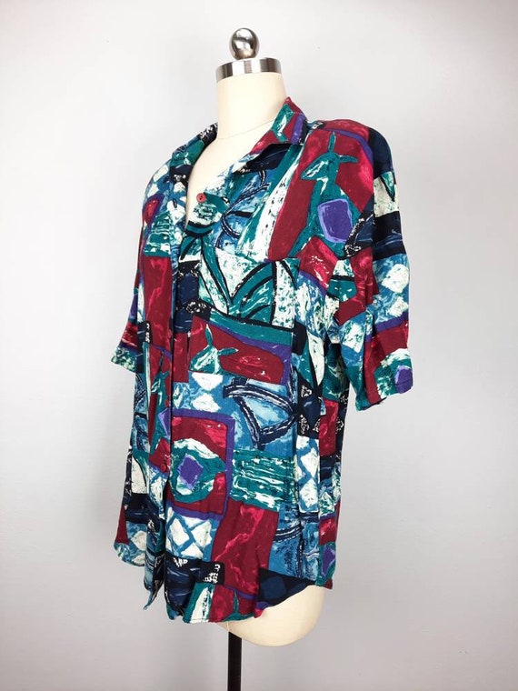 Vintage 90s rayon bold graphic abstract button do… - image 4