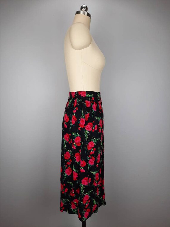 Vintage black pink and red floral midi skirt - image 4