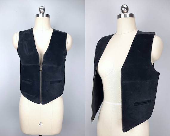 Vintage suede and satin reversible fitted vest - image 1