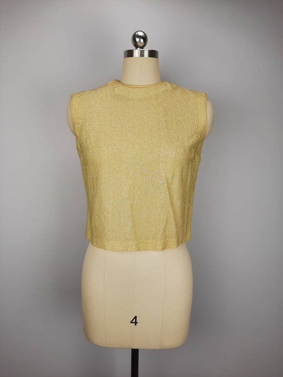 Vintage gold disco shimmer cropped tank top - image 2