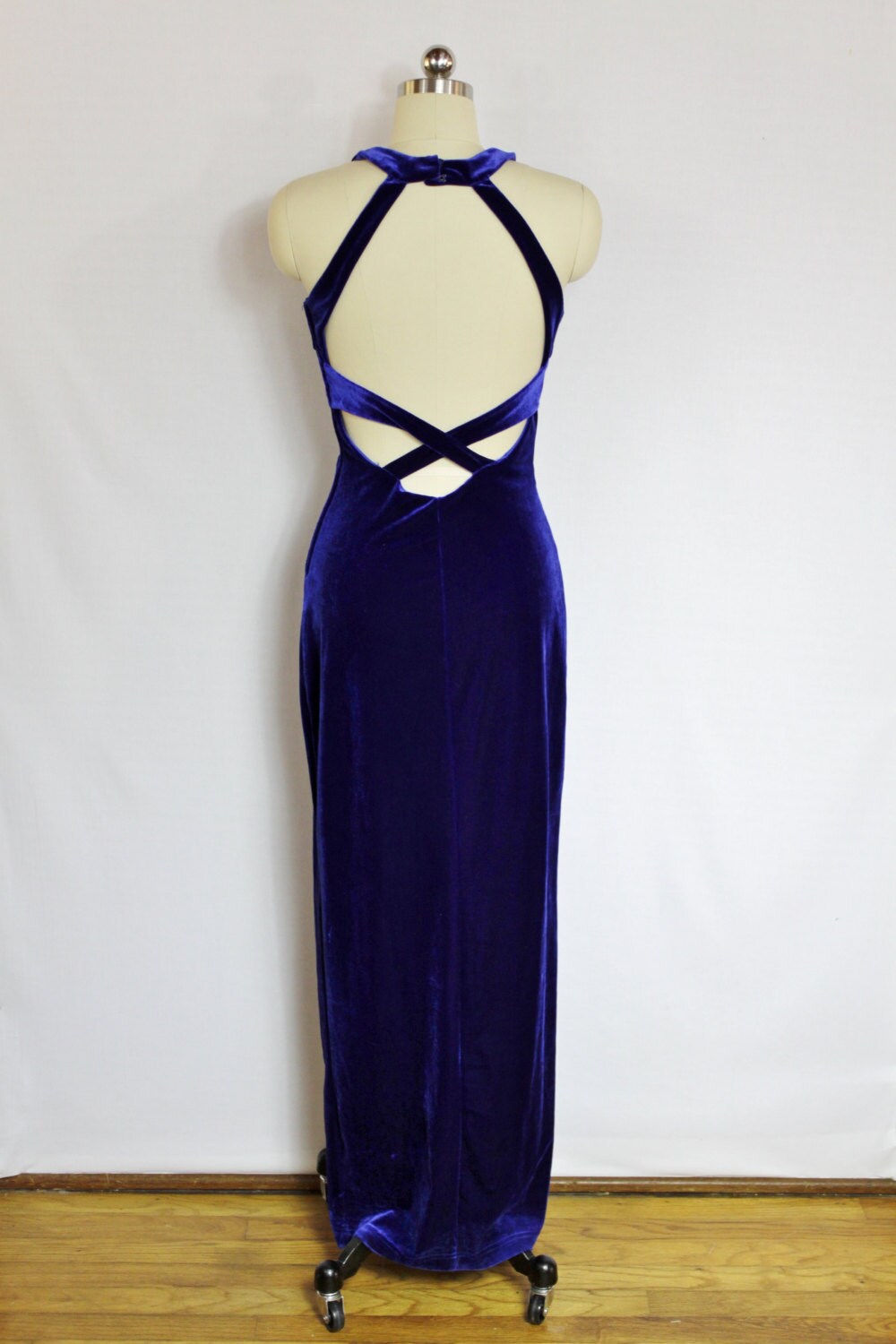 Vintage Electric blue velvet cut out maxi dress